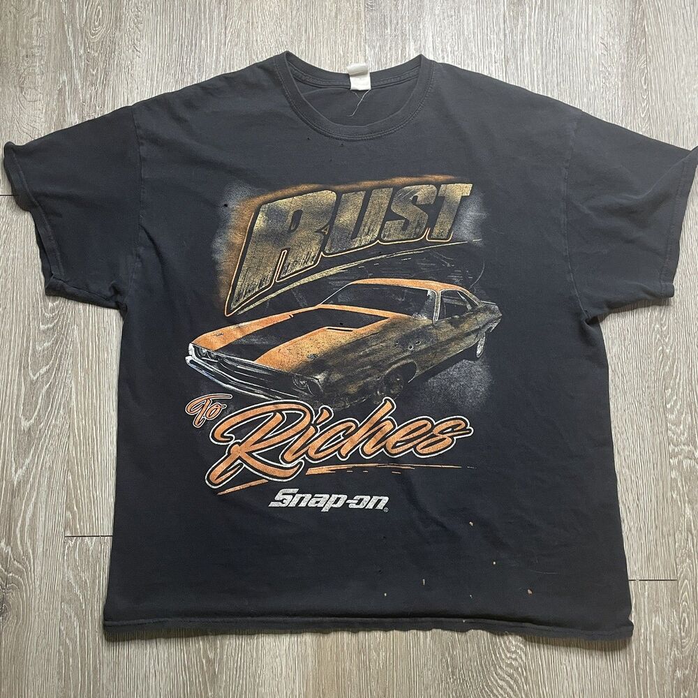 Snap-on T-Shirt XL Black Muscle Car Graphic Tee Rust To Riches Distressed